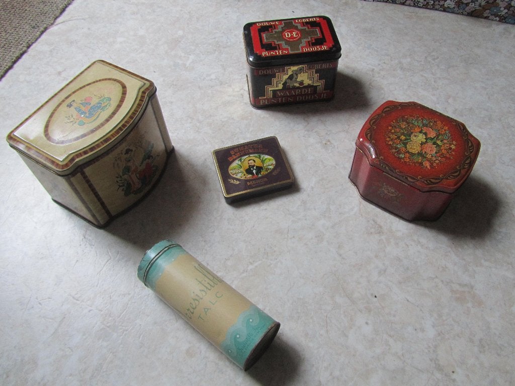5 vintage oude blikken, Ophalen of Verzenden, Gebruikt, Overige