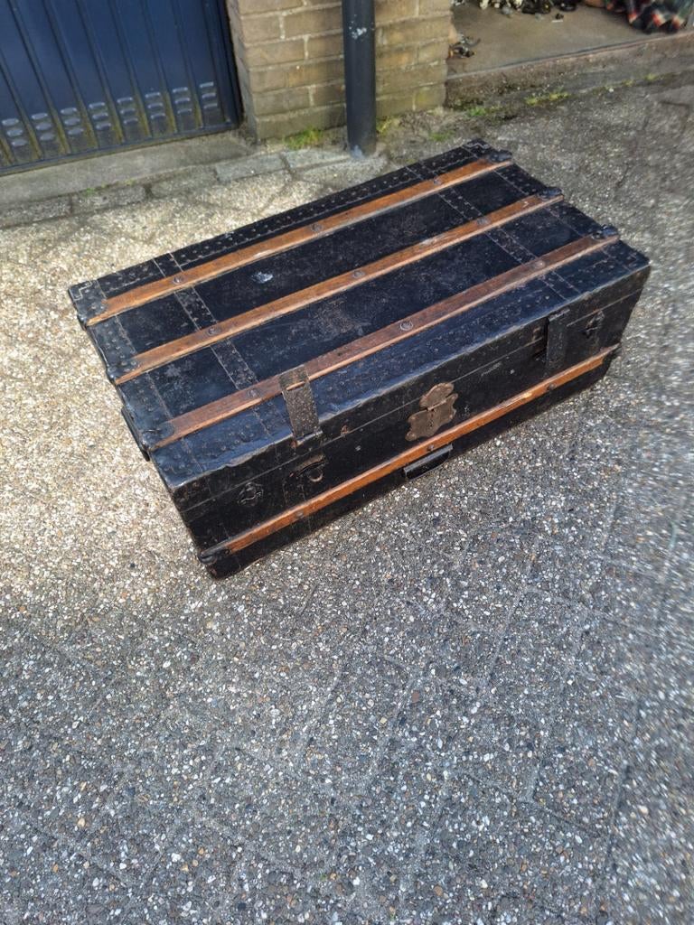 Vintage reiskist hutkoffer hout, metaal, Ophalen, 50 tot 100 cm, Metaal, Minder dan 50 cm