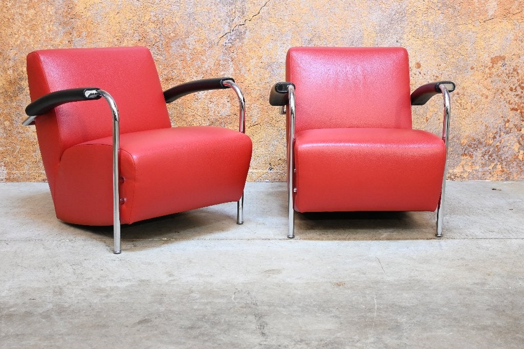 ZGANieuw! 1 rode leren Leolux Scylla design fauteuils, Leolux, Leolux, 75 tot 100 cm, Ophalen of Verzenden