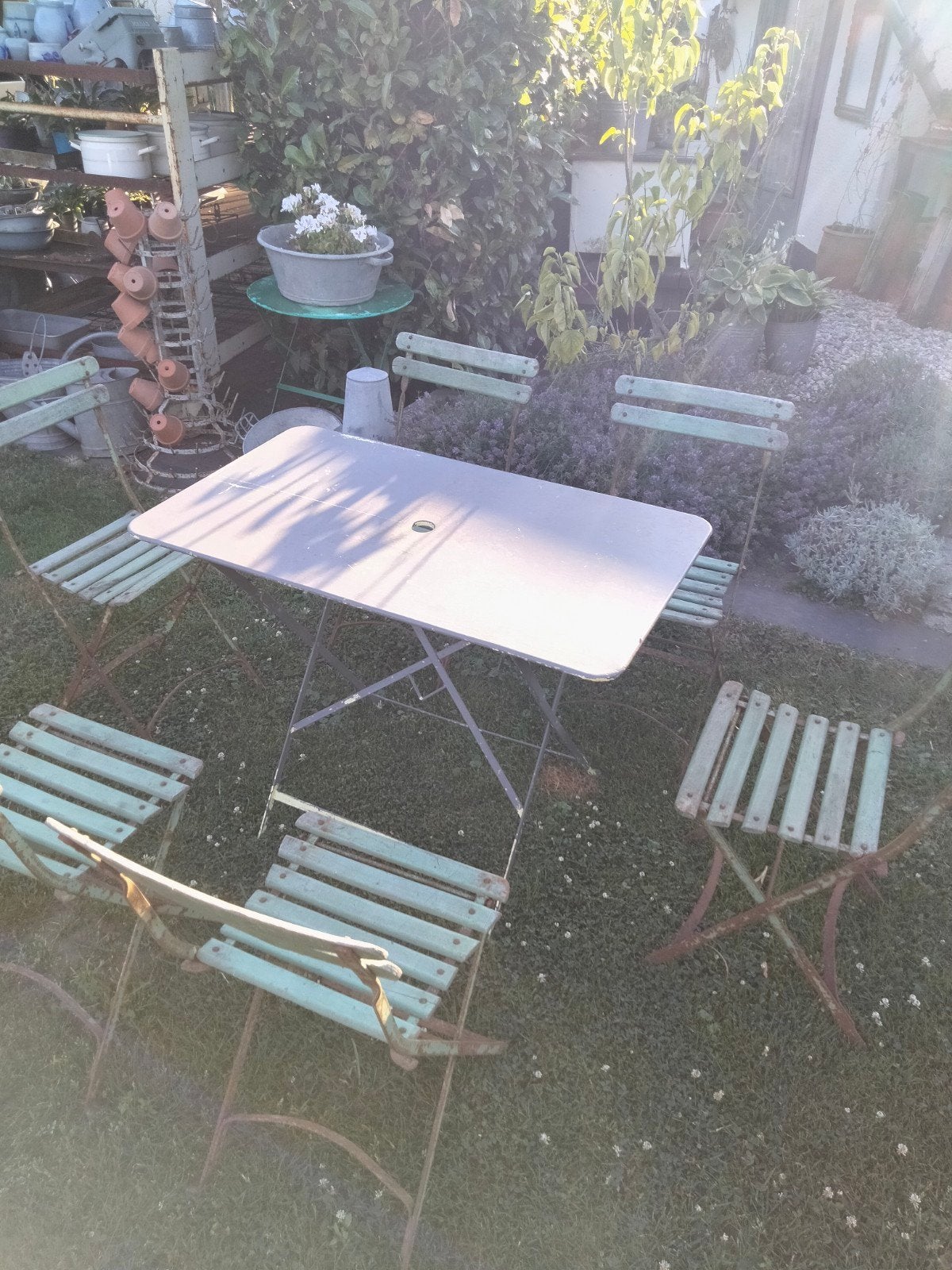 Frans bistro setje,ijzer tafeltje en 6stoeltjes, Ophalen, Gebruikt, Overige materialen, 6 zitplaatsen