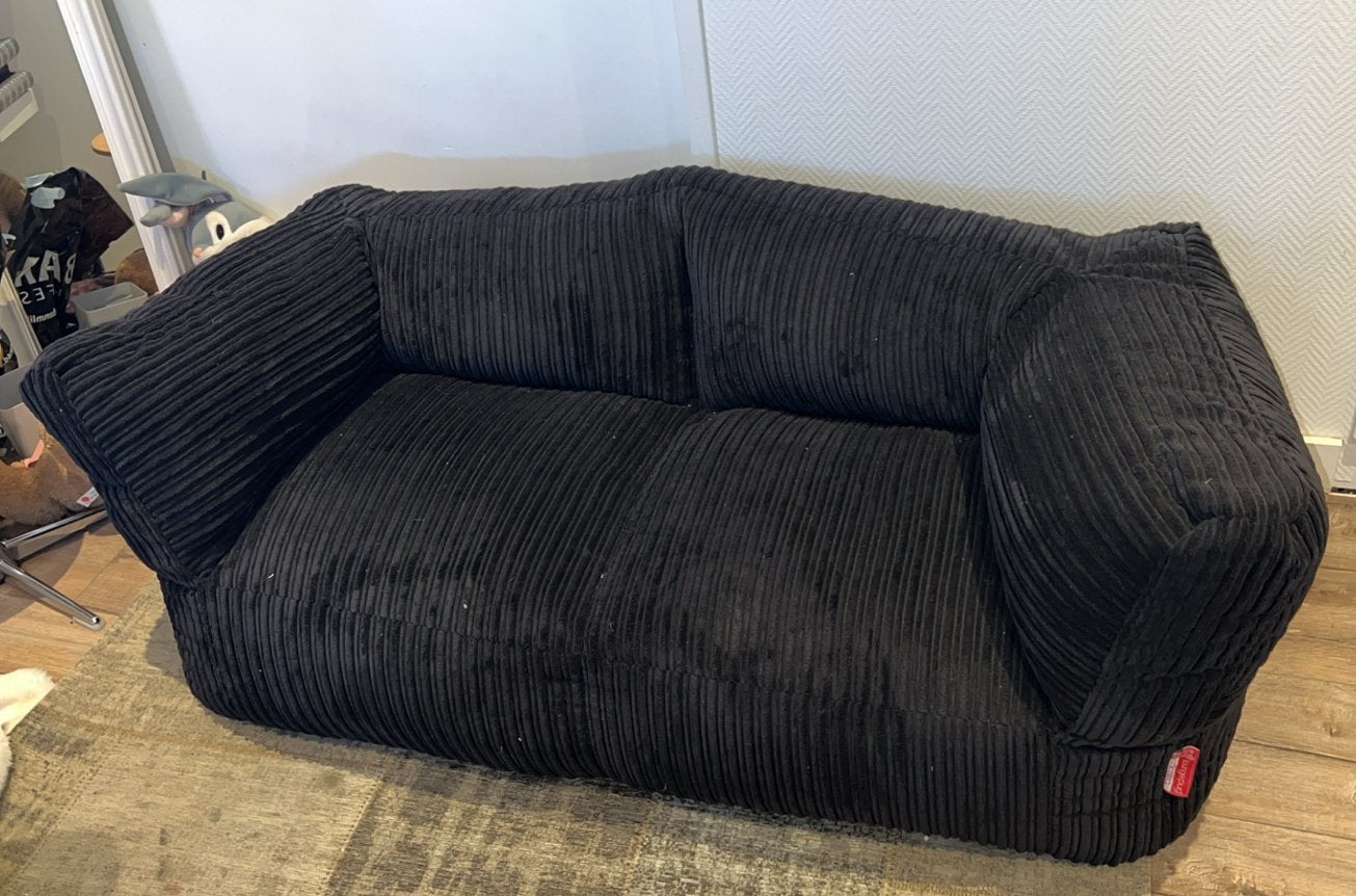 Comfortabele zwarte poef bank, Ophalen, Gebruikt, 125 cm of meer, 75 tot 100 cm