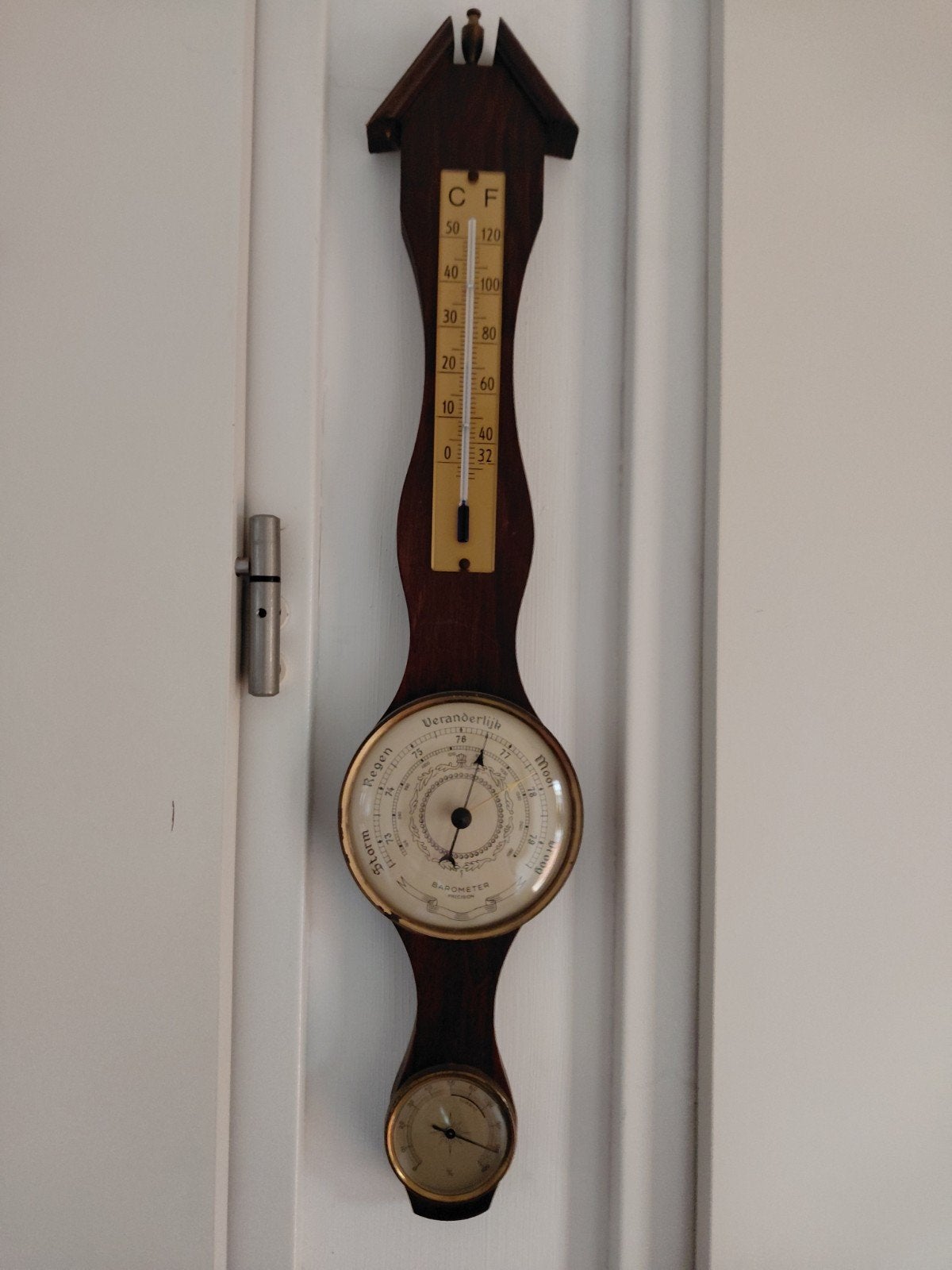 Vintage Barometer Weerstation - Hout en Messing, Ophalen of Verzenden, Gebruikt, Weerstation