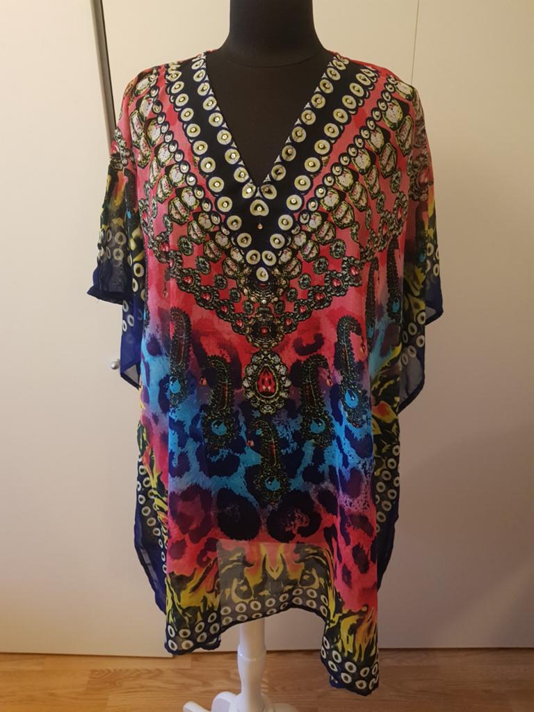 Gekleurde tuniek/kaftan strandjurk - one size, Ophalen of Verzenden, Zo goed als nieuw