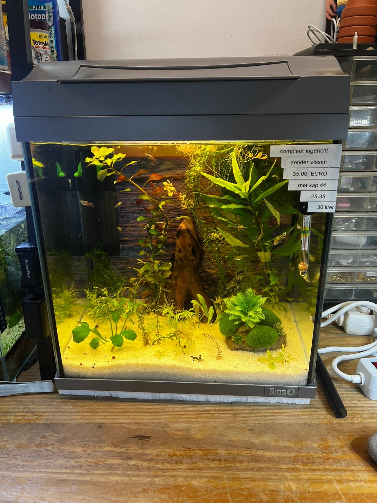 Aquarium 30 liter compleet ingericht, Ophalen, Zo goed als nieuw, Gevuld zoetwateraquarium