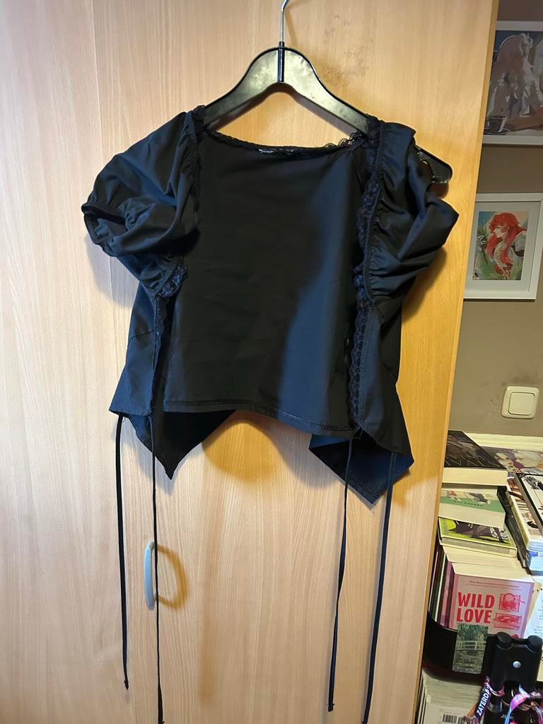 Reclaimed Vintage Zwarte Top met Ruches en Veters, Kleding | Dames, Tops, Maat 38/40 (M), Zwart, Ophalen of Verzenden, Zo goed als nieuw