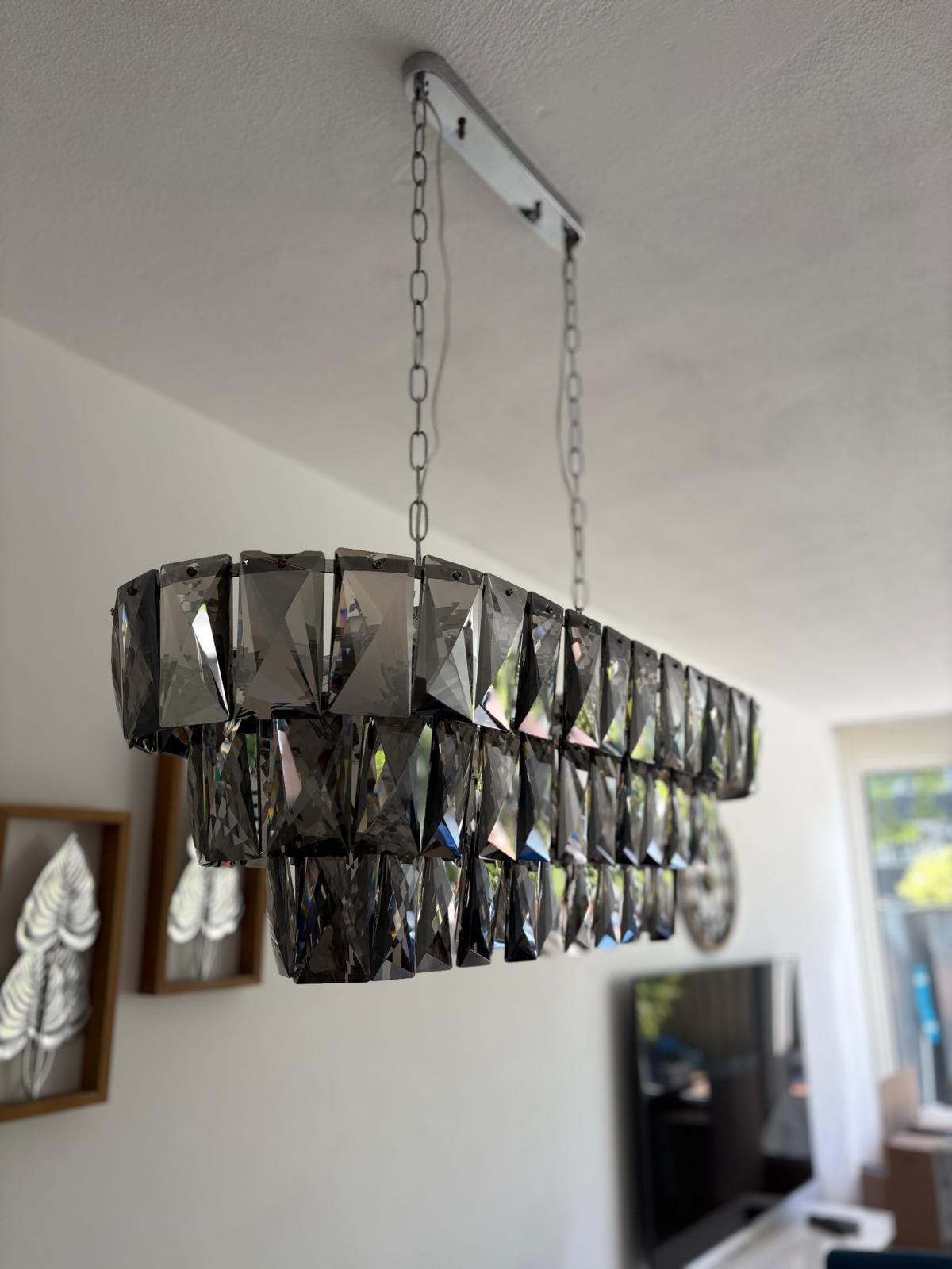 Zwarte Kristallen Hanglamp – Luxe design - Eettafellamp, Ophalen, Zo goed als nieuw, 75 cm of meer