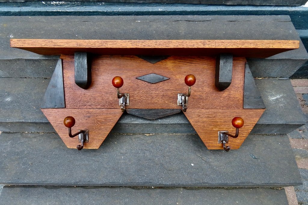 Art Deco / Amsterdamse School kapstok - 4 haken - fraai!, Ophalen