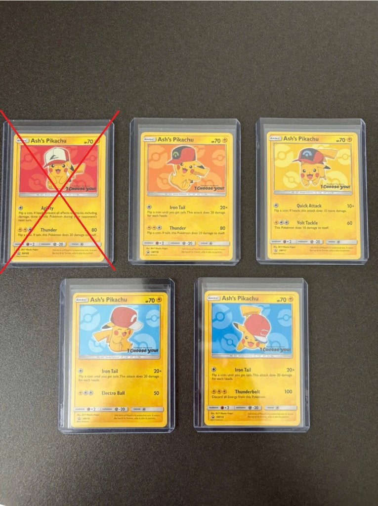 Ash’s Pikachu Sun & Moon Promo’s 110, 111, 113, 114., Ophalen of Verzenden, Zo goed als nieuw, Meerdere kaarten