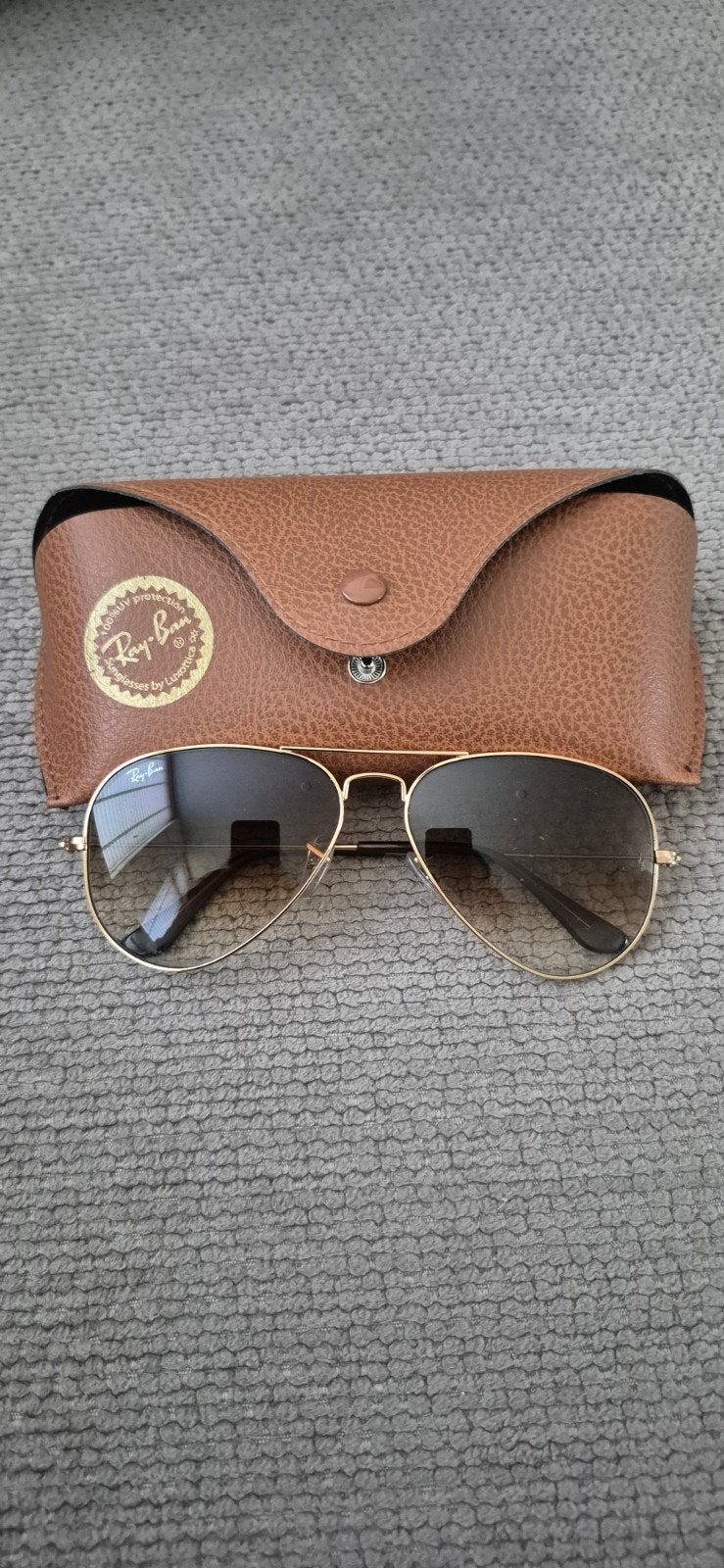 Ray-Ban Aviator Zonnebril Goudkleurig met Bruine Gradiënt, Ophalen of Verzenden, Zo goed als nieuw, Bruin, Ray-Ban