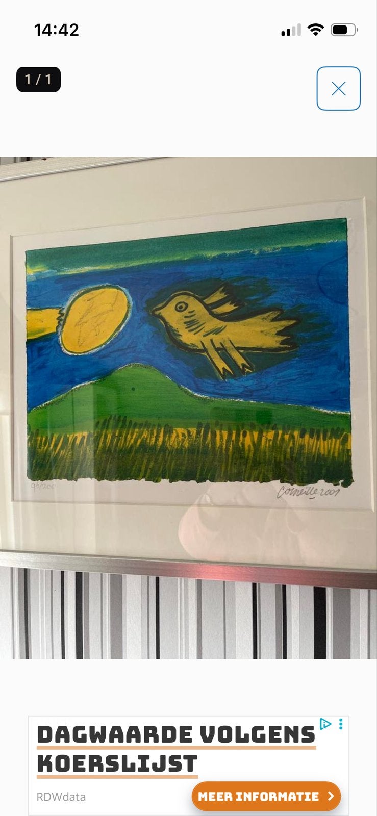 Corneille - Zon met vogel - Ingelijste zeefdruk, 2000 tot heden, Ophalen of Verzenden, Zeefdruk, Flora en Fauna