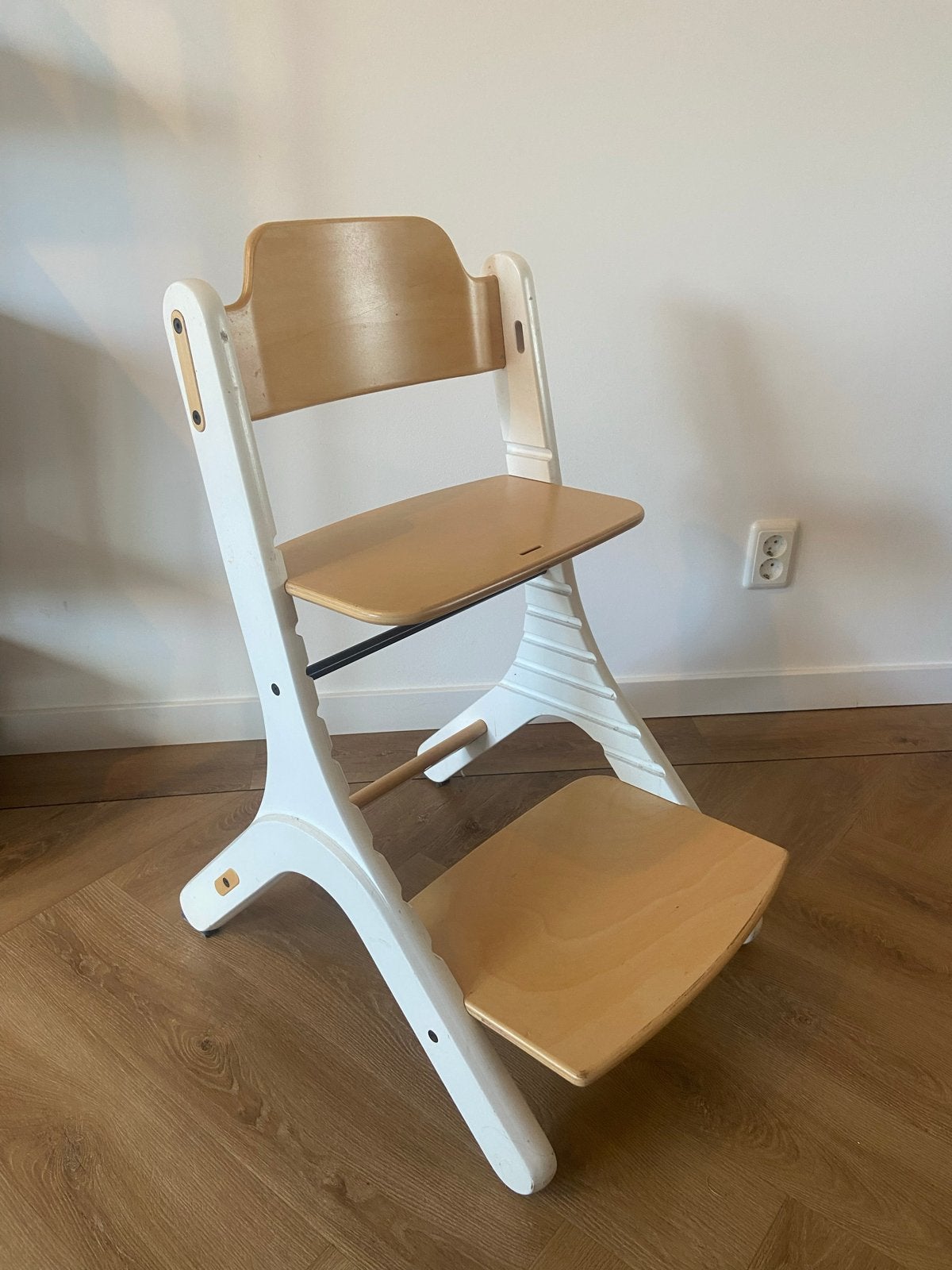 2x Dapper Meeegroeistoel wit/hout - verstelbaar, Ophalen, Gebruikt, Meegroeistoel, Aanschuifbaar