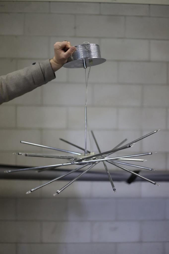 Vintage Sputnik Stijl Hanglamp - Chroom Metaal, Ophalen, Gebruikt, Metaal, 50 tot 75 cm