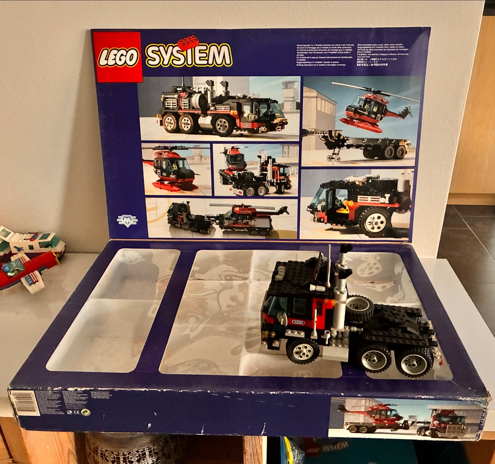 Lego System Model Team 5590 Vrachtwagen met Helikopter, Gebruikt, Overige thema's, Lego, Ophalen of Verzenden