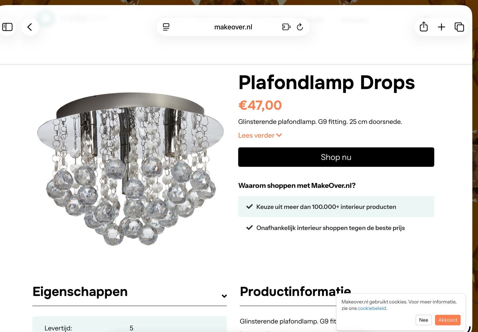 Plafondlamp DROPS met glazen pegels, Zilver, Modern, 25 cm, Ophalen of Verzenden