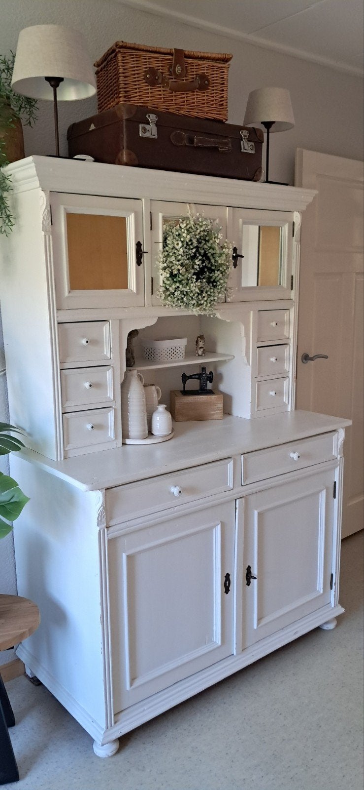 Brocante oud grenen buffetkast wit geschilderd, Huis en Inrichting, Kasten | Buffetkasten, Ophalen, Gebruikt, 25 tot 50 cm, 100 tot 150 cm