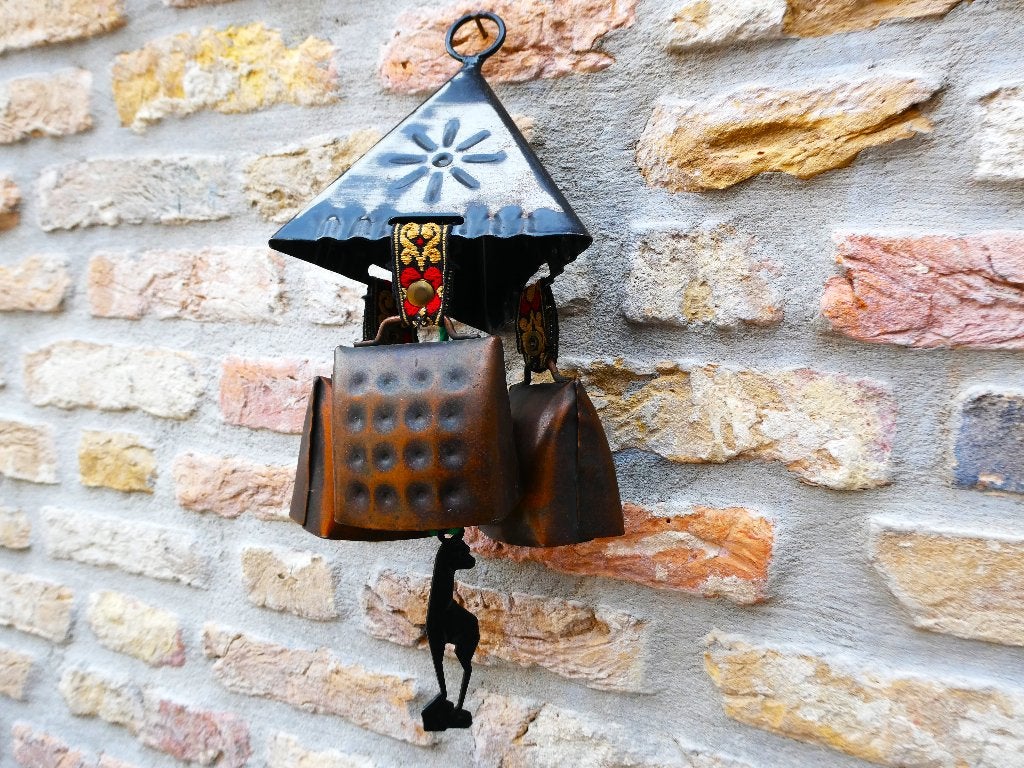Windgong deurbel 3 bellen met berggeit geit koebel bel gong, Ophalen of Verzenden