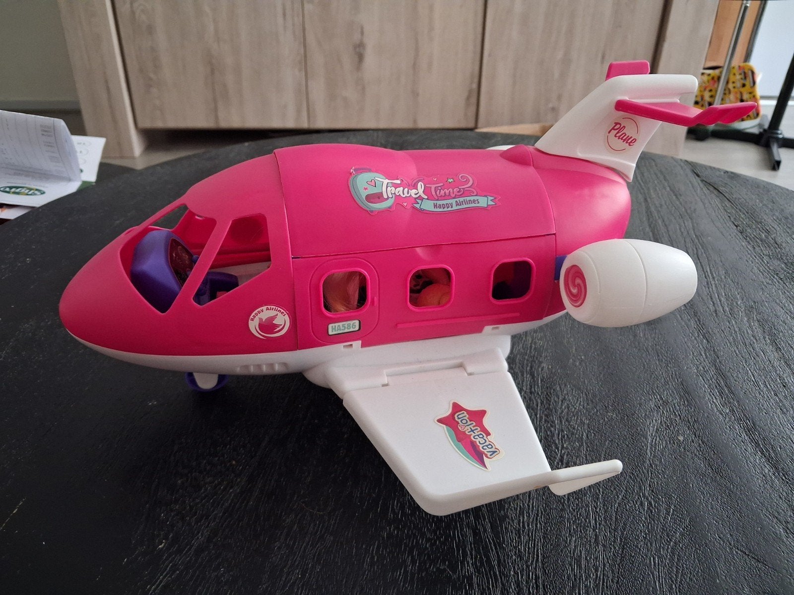 Roze speelgoedvliegtuig met poppen en accessoires, Ophalen of Verzenden, Zo goed als nieuw, Meisje