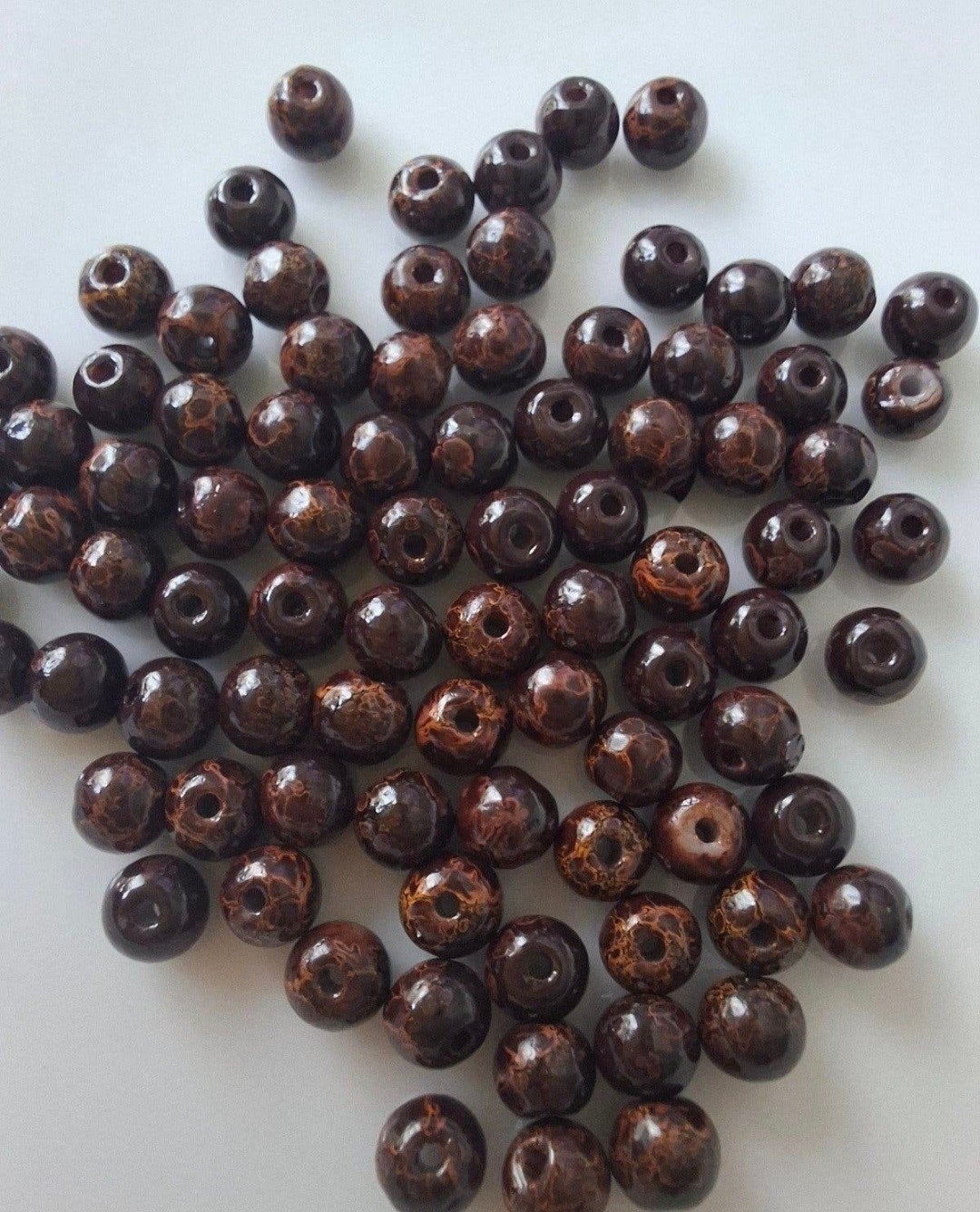 87 stuks 4 mm gemeleerde glaskralen bruin kralen partij, Kraal, -, -, Nieuw