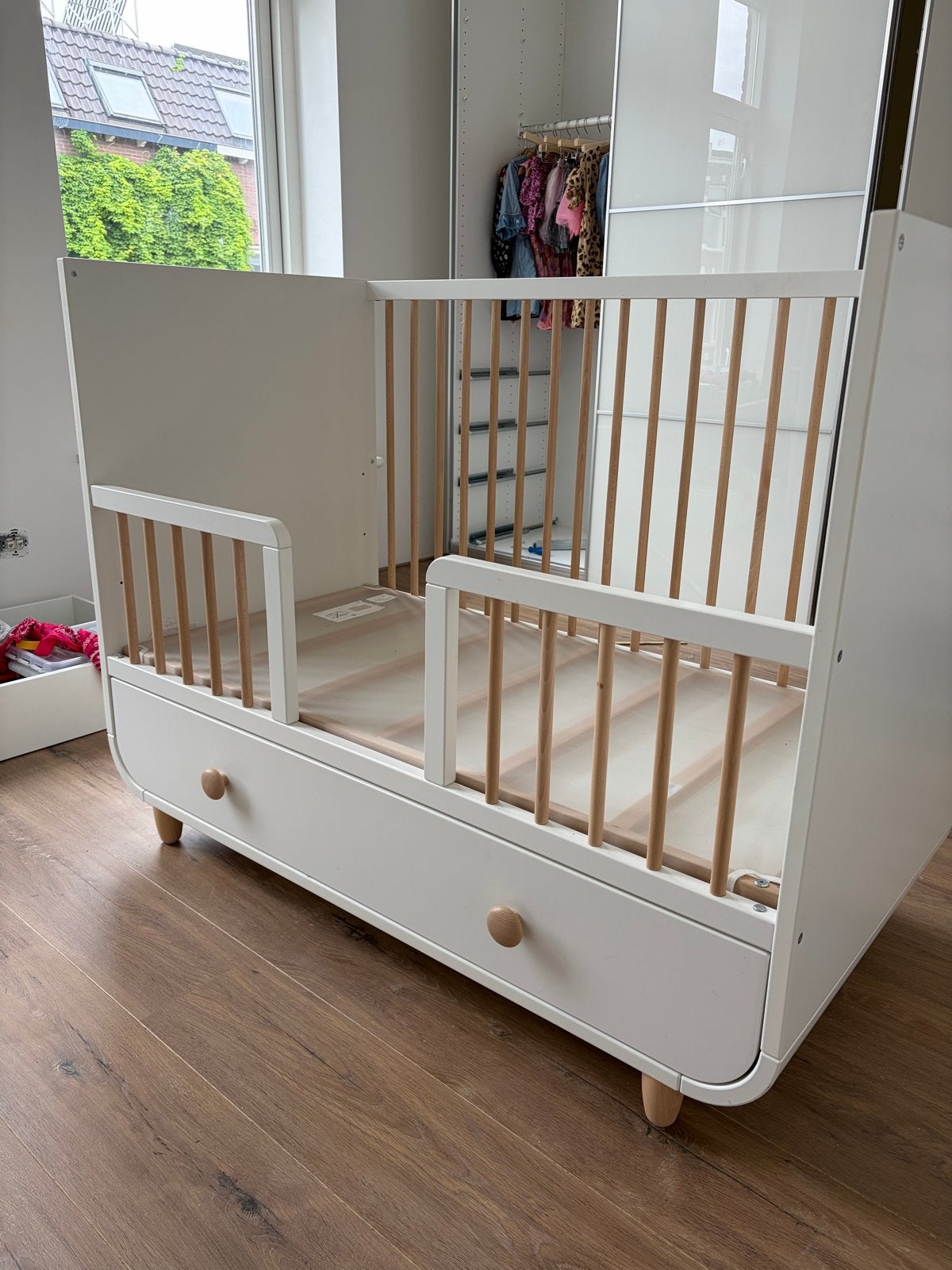 IKEA Myrra Ledikant met Lades - 60x120 cm, Ophalen, Wit, 190 cm of minder, Hout