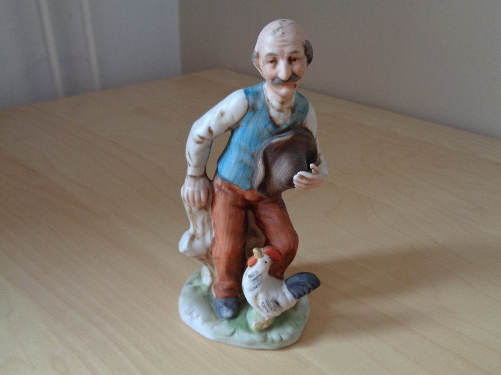 Beeld man met kip / haan, Ophalen of Verzenden, Gebruikt, Mens