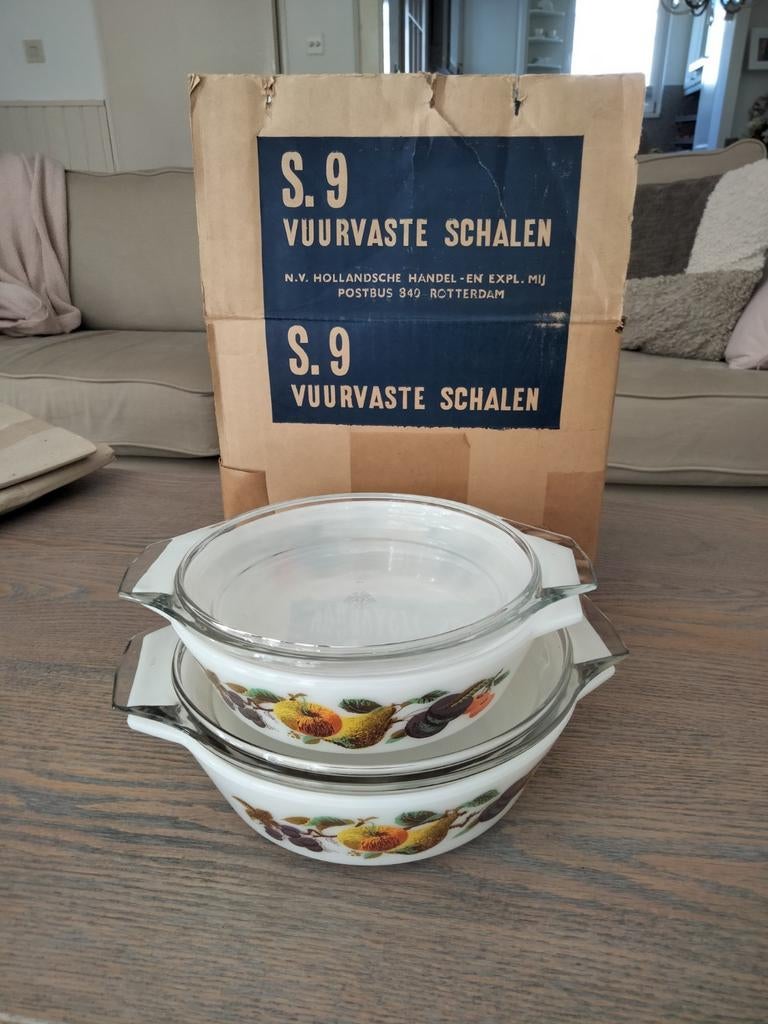 Vintage S.9 Vuurvaste Schalen - Set van 2 met Doos, Ophalen of Verzenden, Zo goed als nieuw, Rond, Glas