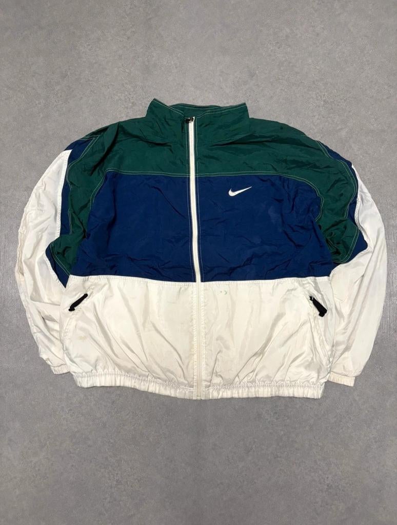Nike Vintage Windbreaker - Marineblauw, Wit, Groen - Maat M, Nike, Ophalen of Verzenden, Gedragen, Maat 48/50 (M)