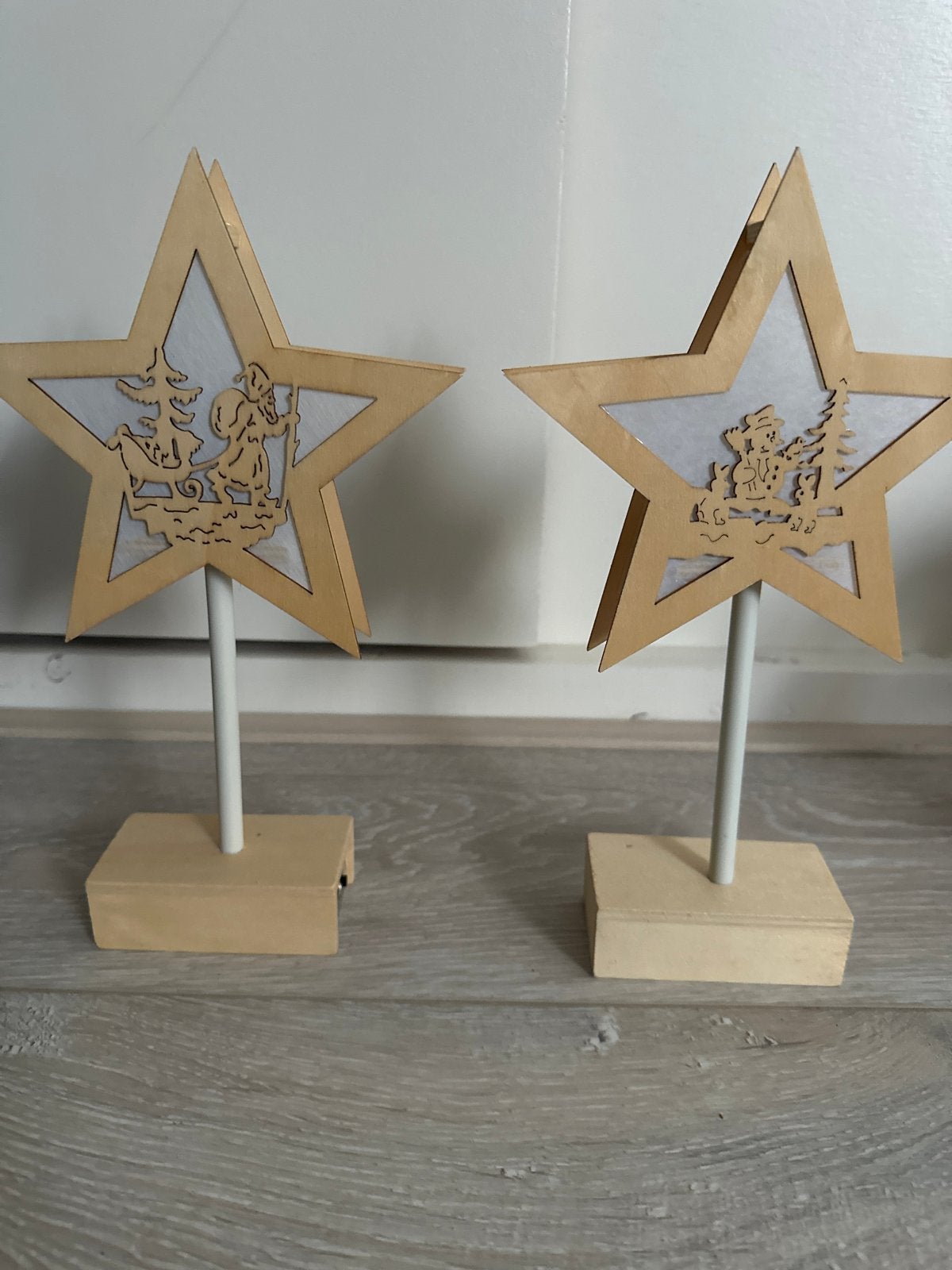 Twee houten Kerststerren met verlichting, Diversen, Kerst, Ophalen, Gebruikt