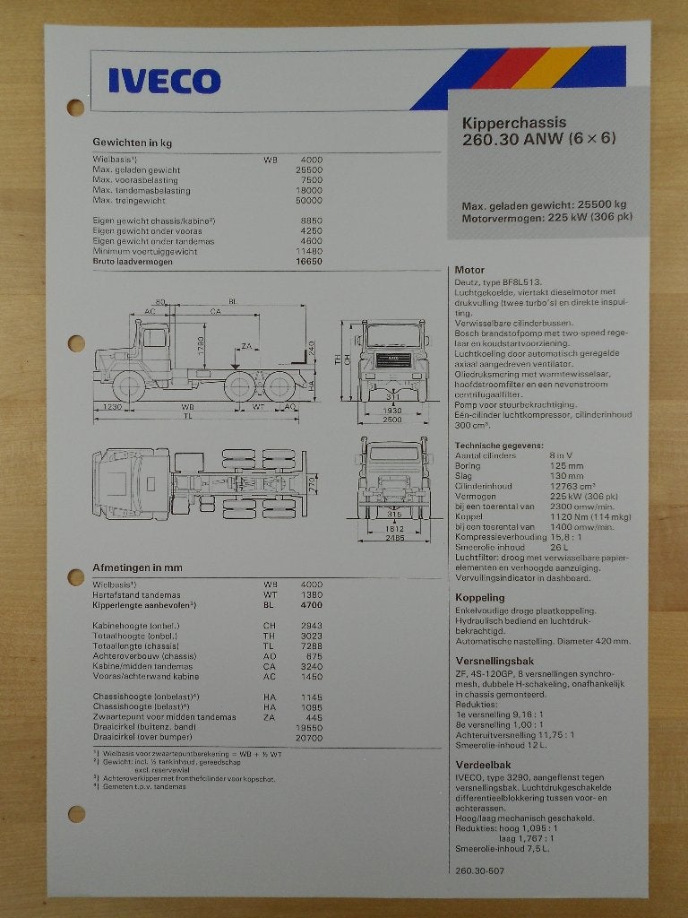 Iveco 260.30 ANW 6x6 Torpedo Specificatie Brochure 1985, Iveco, Ophalen of Verzenden, Zo goed als nieuw, Overige merken