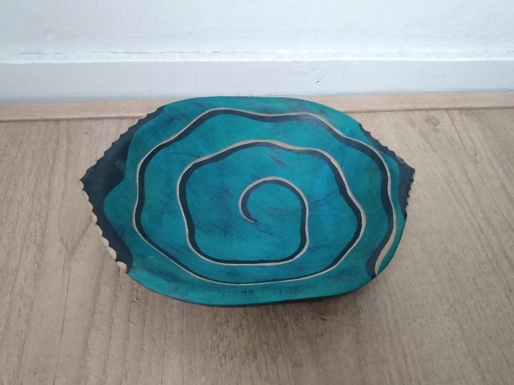 Houten schaaltje uit Zuid Afrika, turquoise, blauw, Handbeschilderd, Schaal, Nieuw, Ophalen of Verzenden
