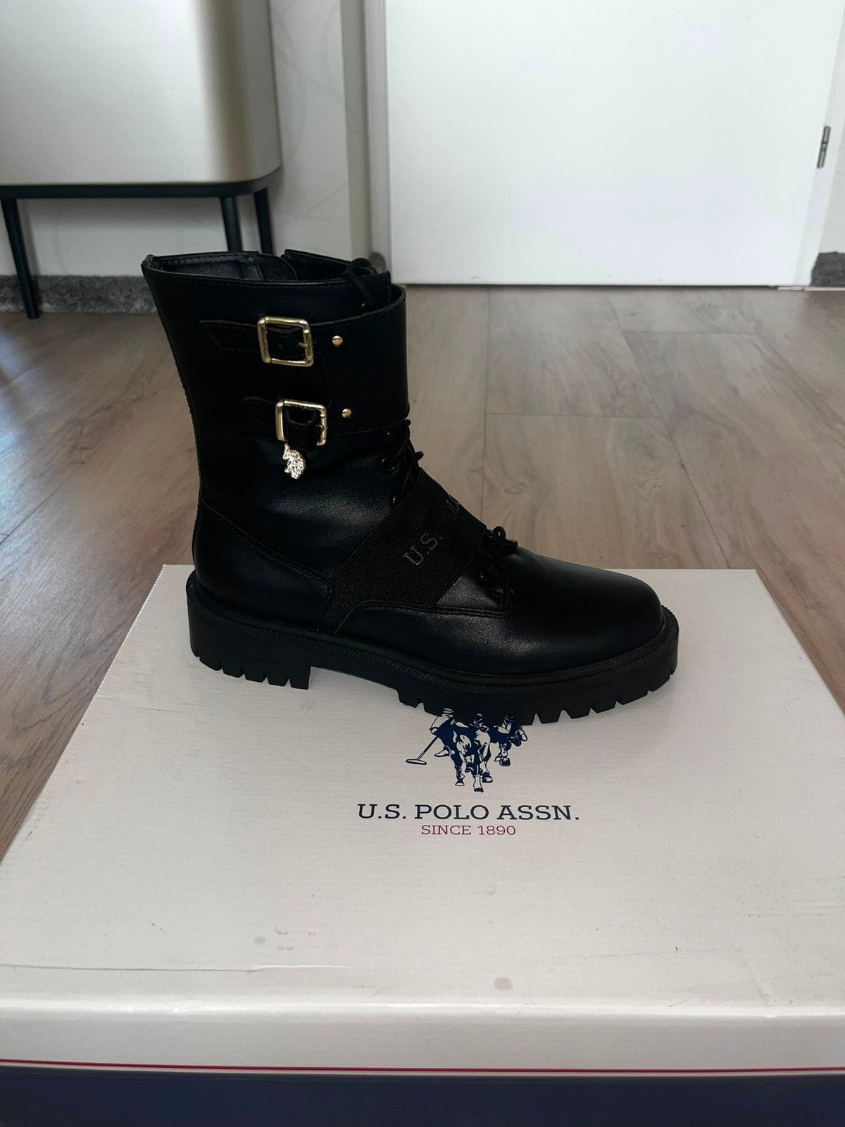 Nieuwe leren Polo Assn. laarzen maat 39, U.S. Polo Assn., Zwart, Lage of Enkellaarzen, Nieuw