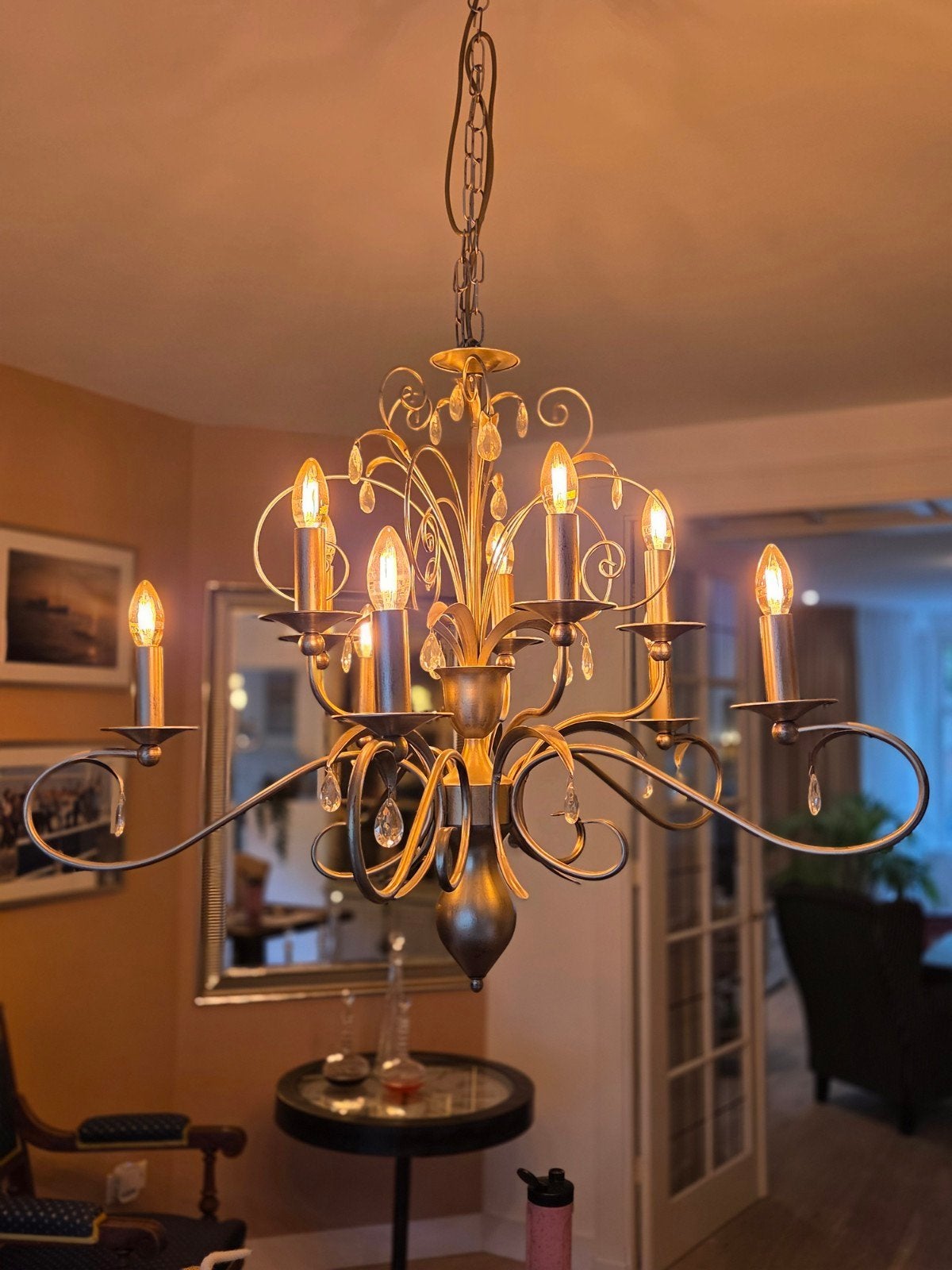 Prachtige kroonluchter dof zilver met 2 wandlampen, Ophalen, Zo goed als nieuw, Glas, Klassiek, Romantisch