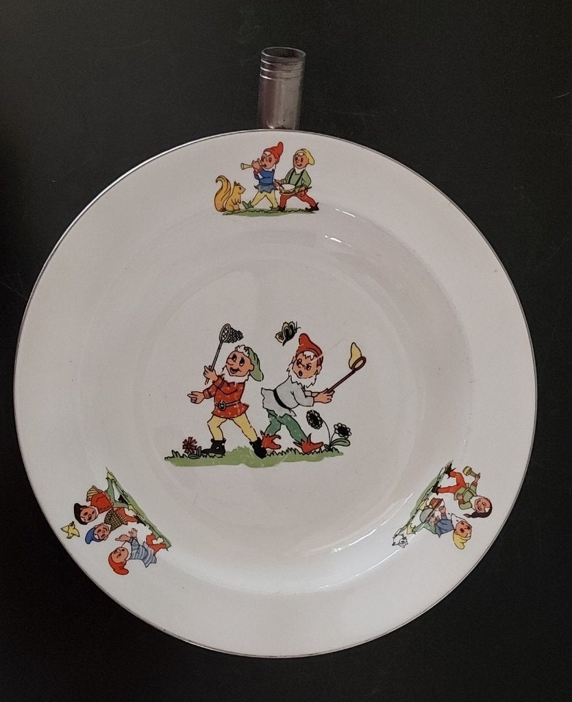 Antiek warmhoudbordje kabouters, Ophalen of Verzenden