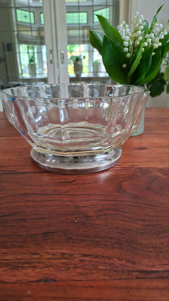Vintage Glazen Fruitschaal met Zilveren Voet, Antiek en Kunst, Ophalen of Verzenden