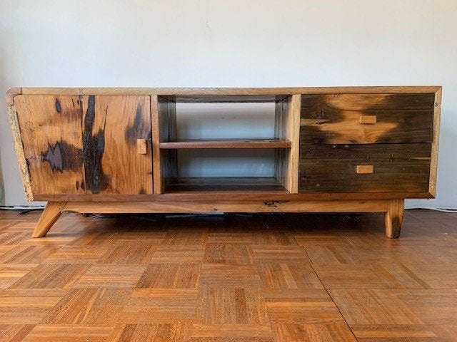Uniek tv meubel/ dressoir van oud boothout uit Indonesie, Ophalen, Gebruikt, 100 tot 150 cm, Boho, Rustiek, Industrieel