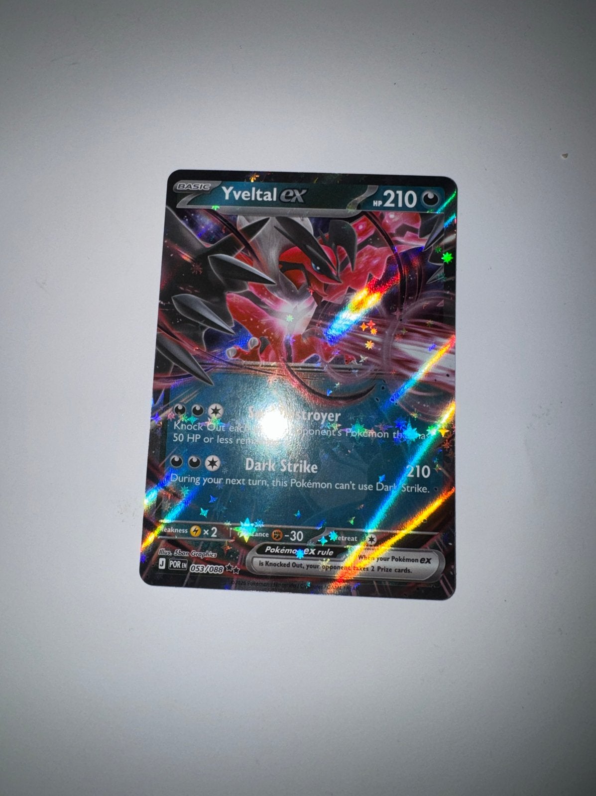 Yveltal ex Pokémon Kaart - Foil - Zo goed als nieuw, Ophalen of Verzenden, Zo goed als nieuw, Losse kaart, Foil
