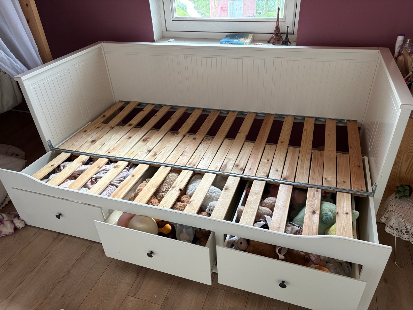 IKEA HEMNES Bedbank met 3 lades - Wit, Ophalen, Eenpersoons, Wit, Zo goed als nieuw