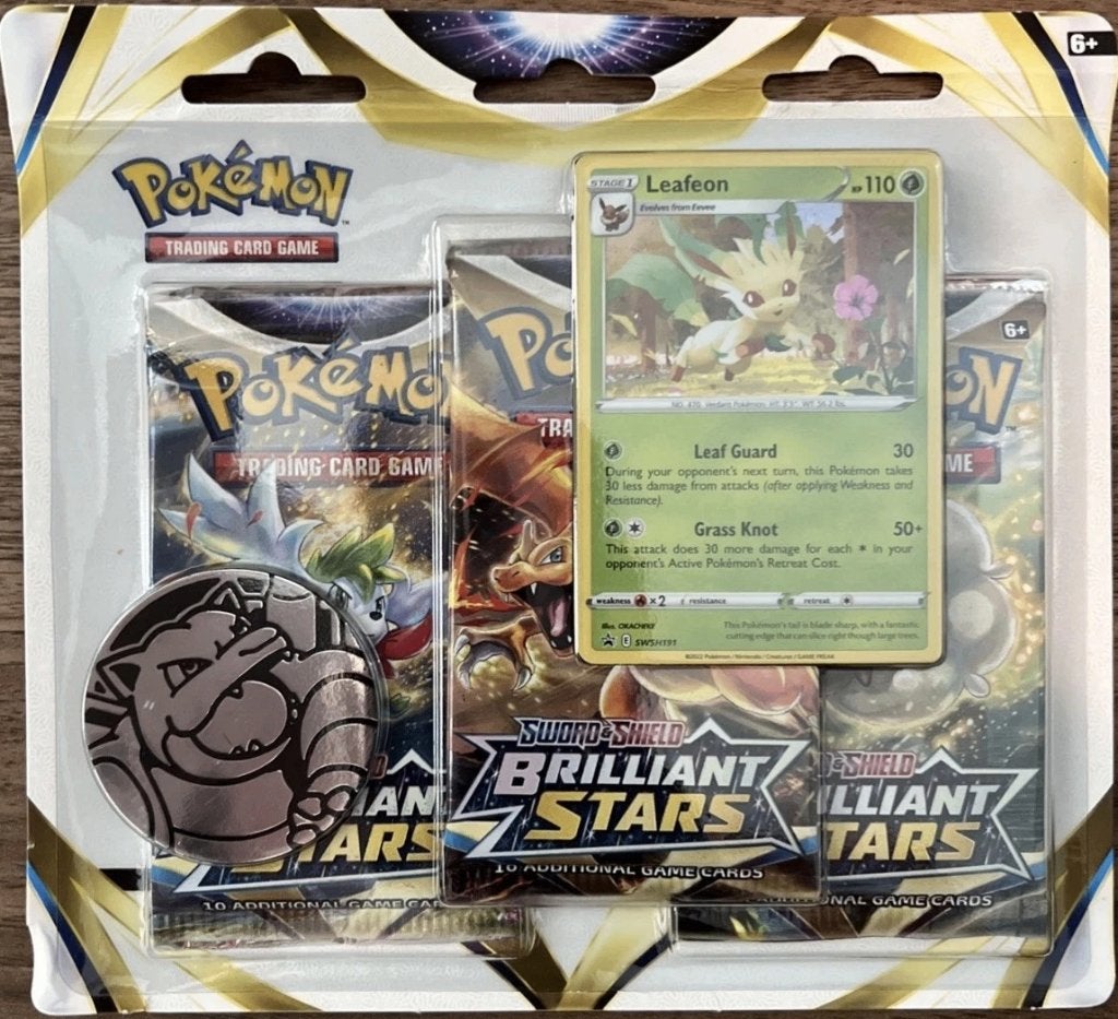 Pokémon brilliant stars 3 pack blister leafeon promo sealed, Ophalen of Verzenden, Zo goed als nieuw, Booster, Foil