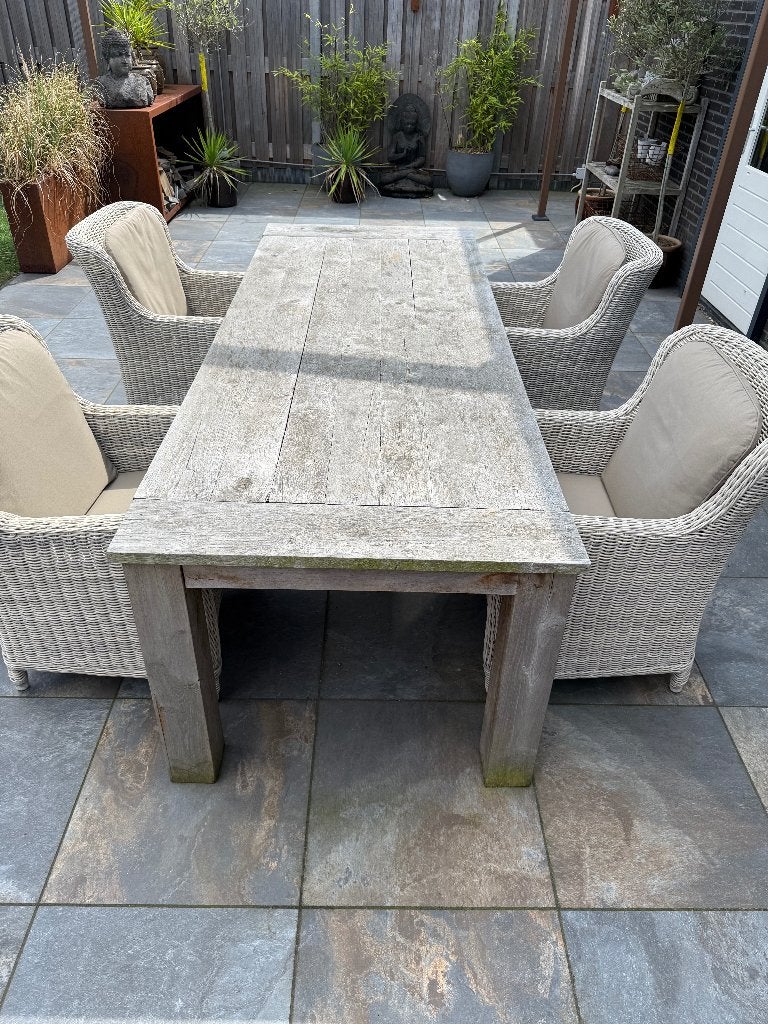 4 Seasons outdoor stoelen en een grote teakhouten tafel., Ophalen, 4 zitplaatsen, Gebruikt, Teakhout