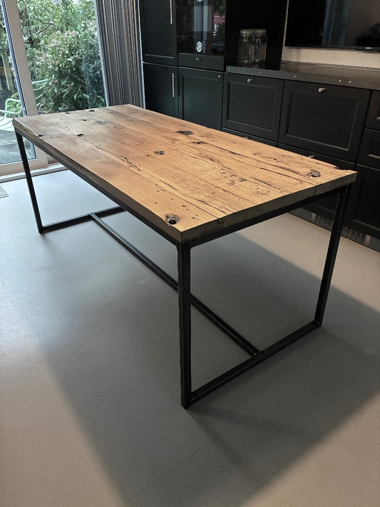 Eettafel 4cm dik Eiken 80 x180 (oorspronkelijk wagonplanken), Huis en Inrichting, Ophalen, Gebruikt, Eikenhout, 50 tot 100 cm