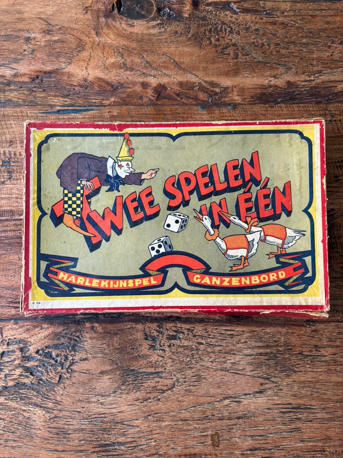 Twee spelen in één - Harlekijnspel & Ganzenbord ca. 1900, Drie of vier spelers, Ophalen of Verzenden, Gebruikt