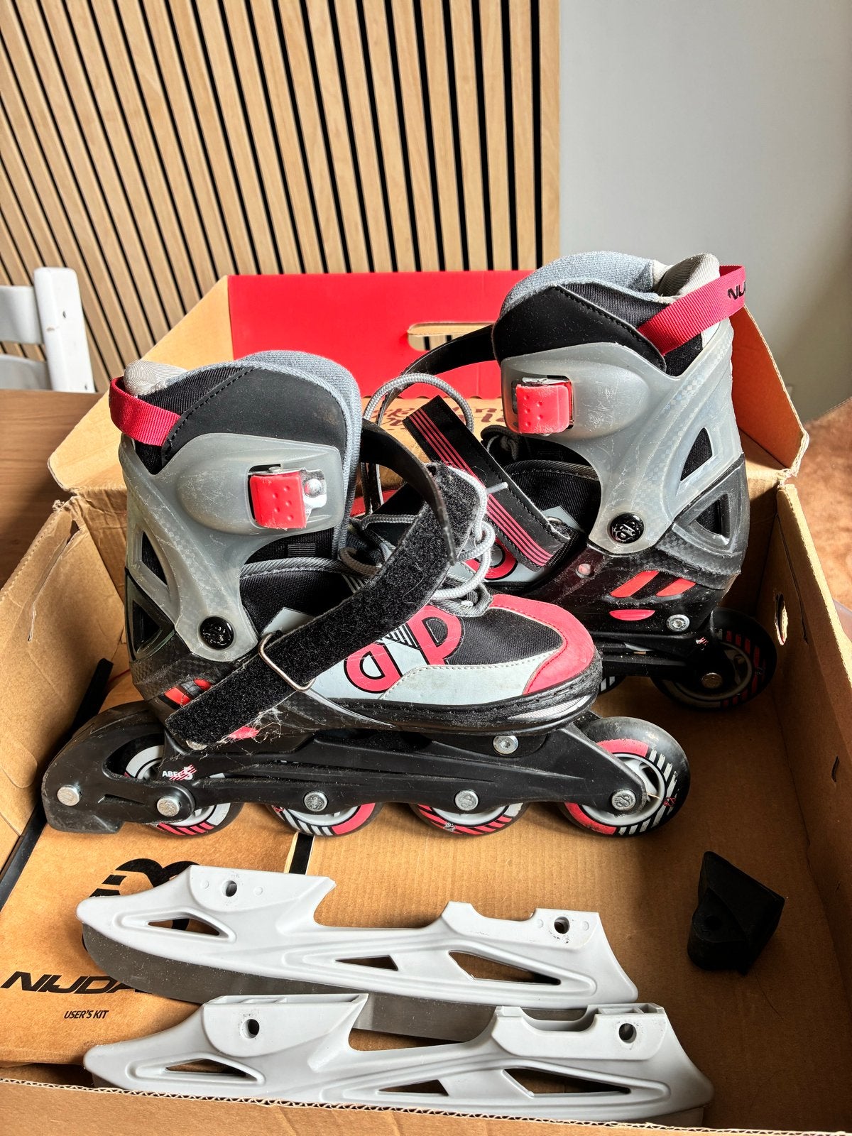 Nijdam 2-in-1 Combo Skeelers/IJshockeyschaatsen Kind 33-36, Sport en Fitness, Skeelers, Ophalen of Verzenden, Gebruikt, Overige typen