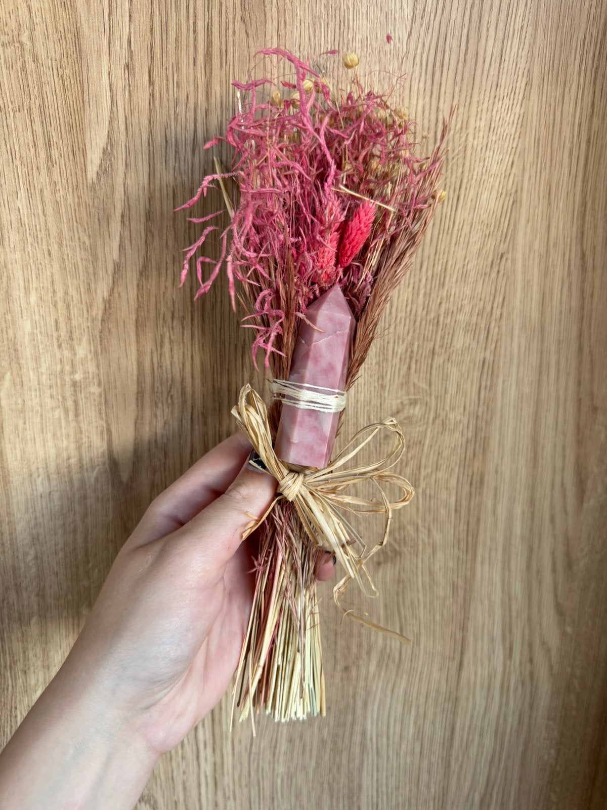 Pink Opal Crystal Point Dried Flower Bouquet  | Home Decor, Ophalen of Verzenden, Nieuw