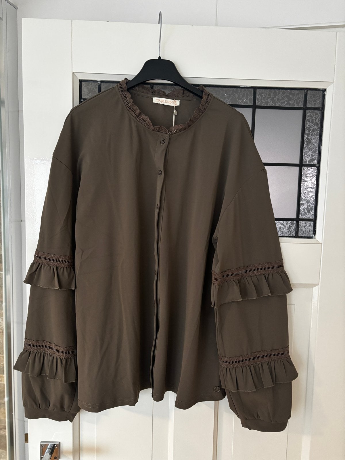 Nieuwe Triple Nine travelstof blouse mt XL, Ophalen of Verzenden, Nieuw, Maat 42/44 (L), Bruin