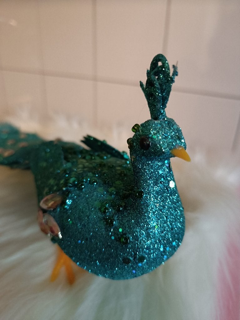 Decoratieve pauw turquoise glitter | Tuincentrum decoratie, Overige stijlen, Ophalen of Verzenden, Zo goed als nieuw, Blauw