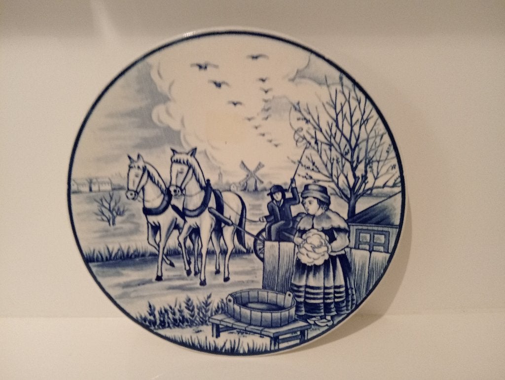 4 Delfsblauwe wandbordjes 18cm doorsnee, Antiek en Kunst, Ophalen