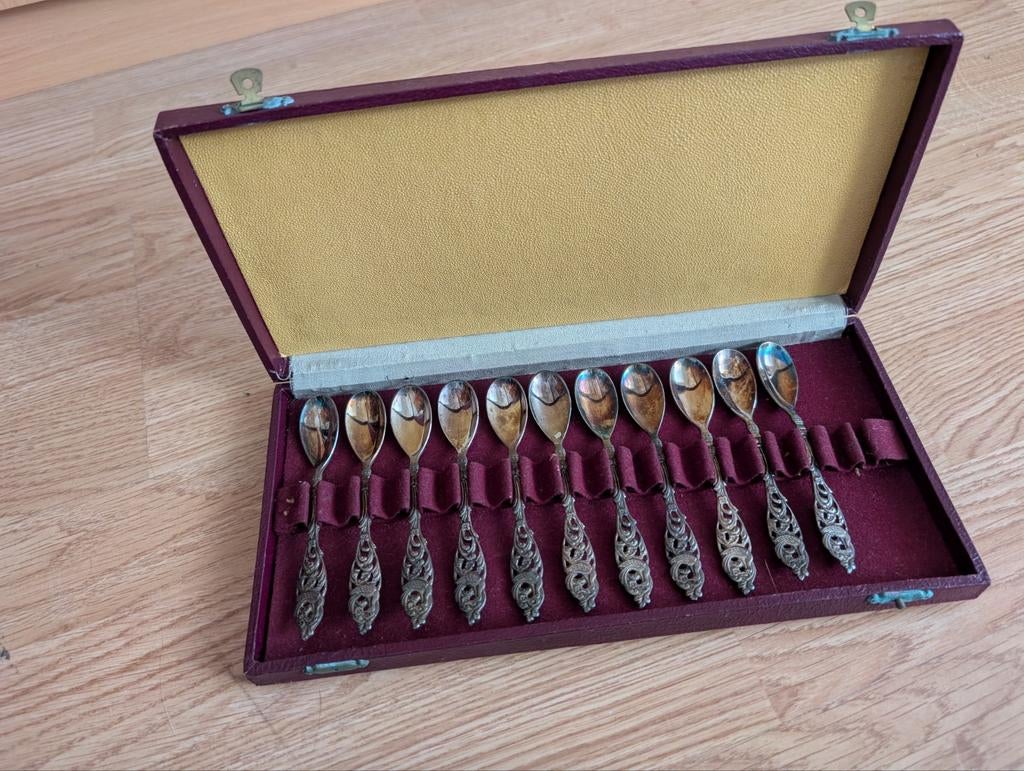 Vintage Gero 90 verzilverde lepeltjes in doosje, Ophalen