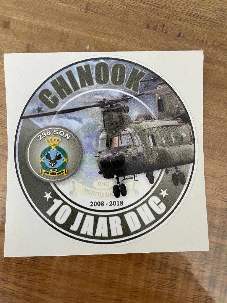 Luchtmacht stickers /sticker chinook 10 jaar DHC, Ophalen of Verzenden, Luchtmacht, Nederland, Embleem of Badge