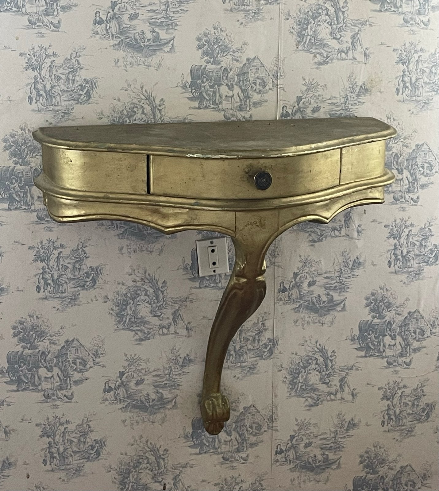 Antieke Console Tafel met Lade - Goudkleurig en spiegel, Ophalen