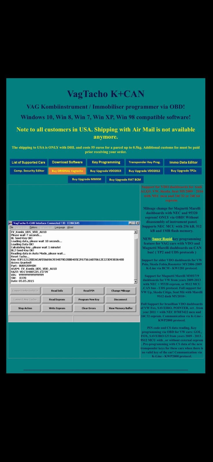Vag Tacho (Pro-interface), Ophalen of Verzenden