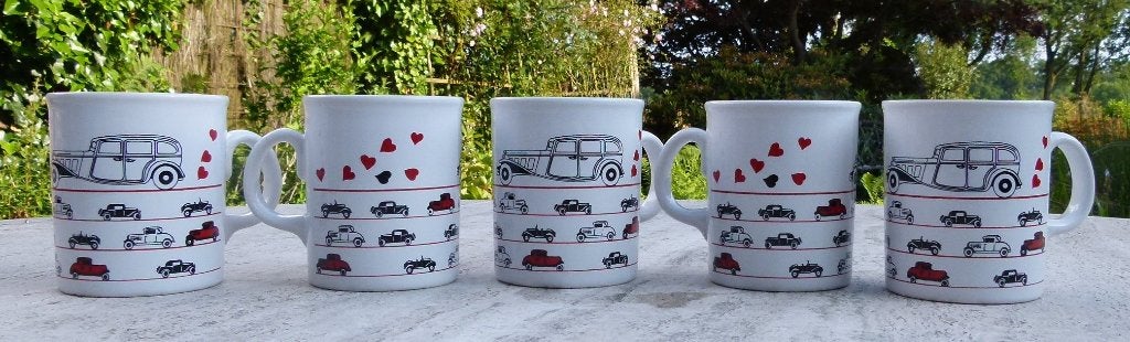 5 x Car Lovers Mokken met Klassieke Auto's Made in England, Ophalen of Verzenden, Nieuw, Aardewerk, Kop(pen) en/of Schotel(s)